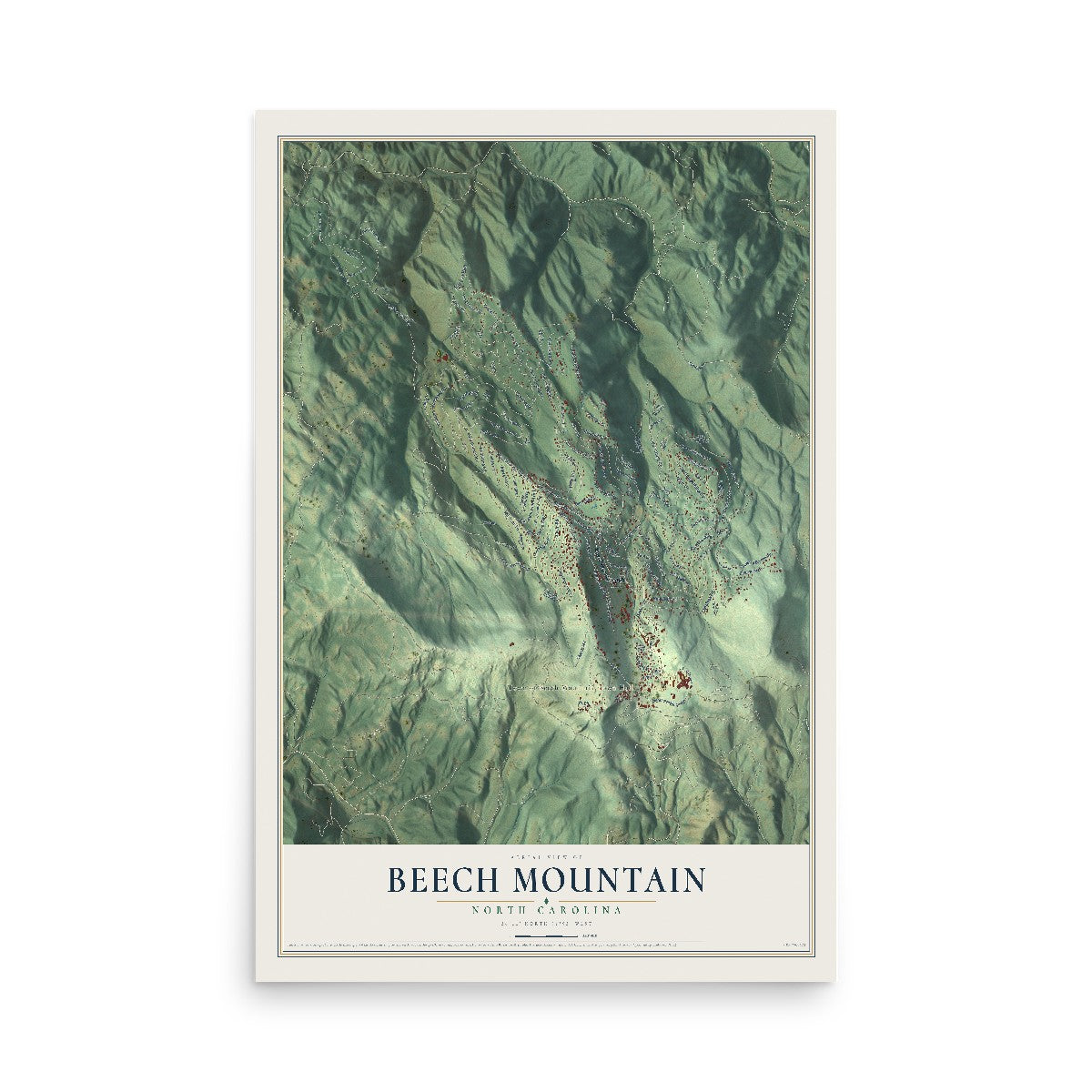 Map of Beech Mountain, North Carolina, 12 x 18 inch unframed archival matte print