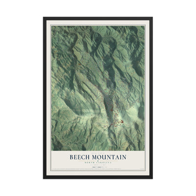Map of Beech Mountain, North Carolina, 12 x 18 inch print in a black wood frame