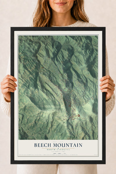 Map of Beech Mountain, North Carolina, 18 x 24 inch print in a black wood frame