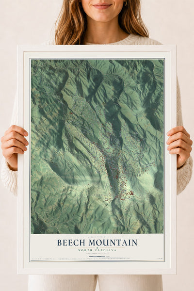 Map of Beech Mountain, North Carolina, 18 x 24 inch print in a white wood frame