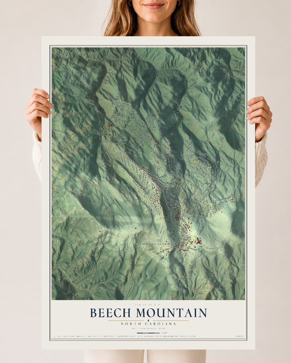 Map of Beech Mountain, North Carolina, 24 x 36 inch unframed archival matte print