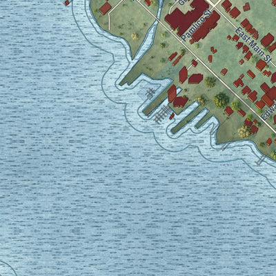 Second close-up of the map of Belhaven, North Carolina print showing more streets and buildings