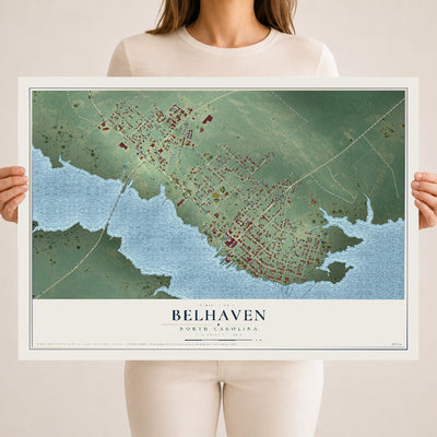 Map of Belhaven, North Carolina, 18 x 24 inch unframed archival matte print