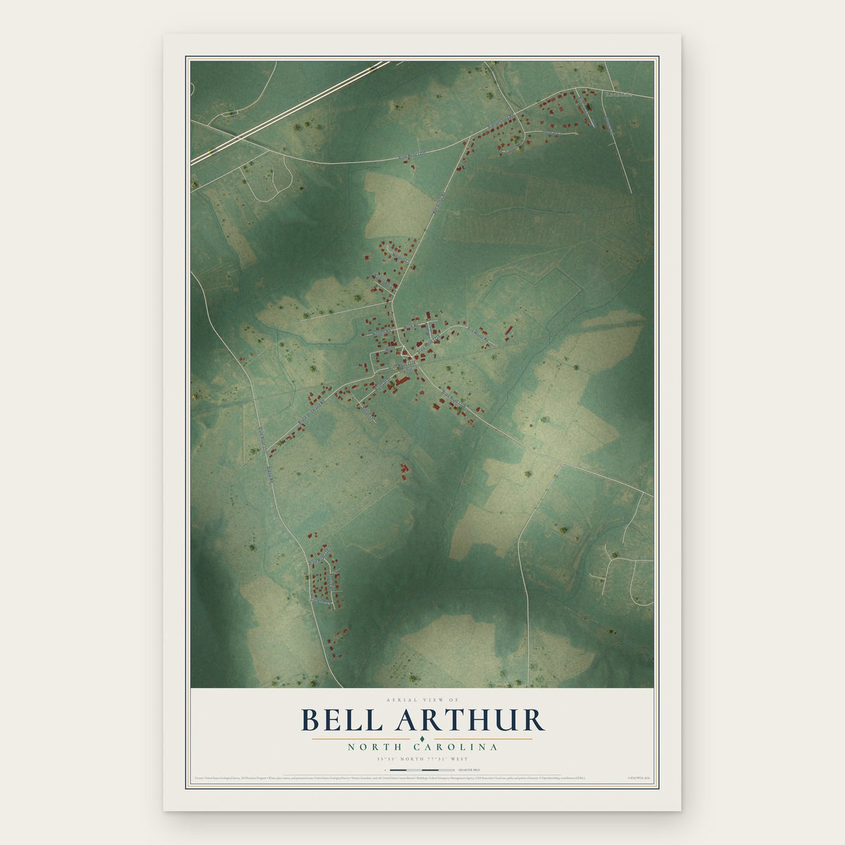 Bell Arthur, North Carolina map print, the full design