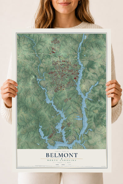 Map of Belmont, North Carolina, 18 x 24 inch unframed archival matte print