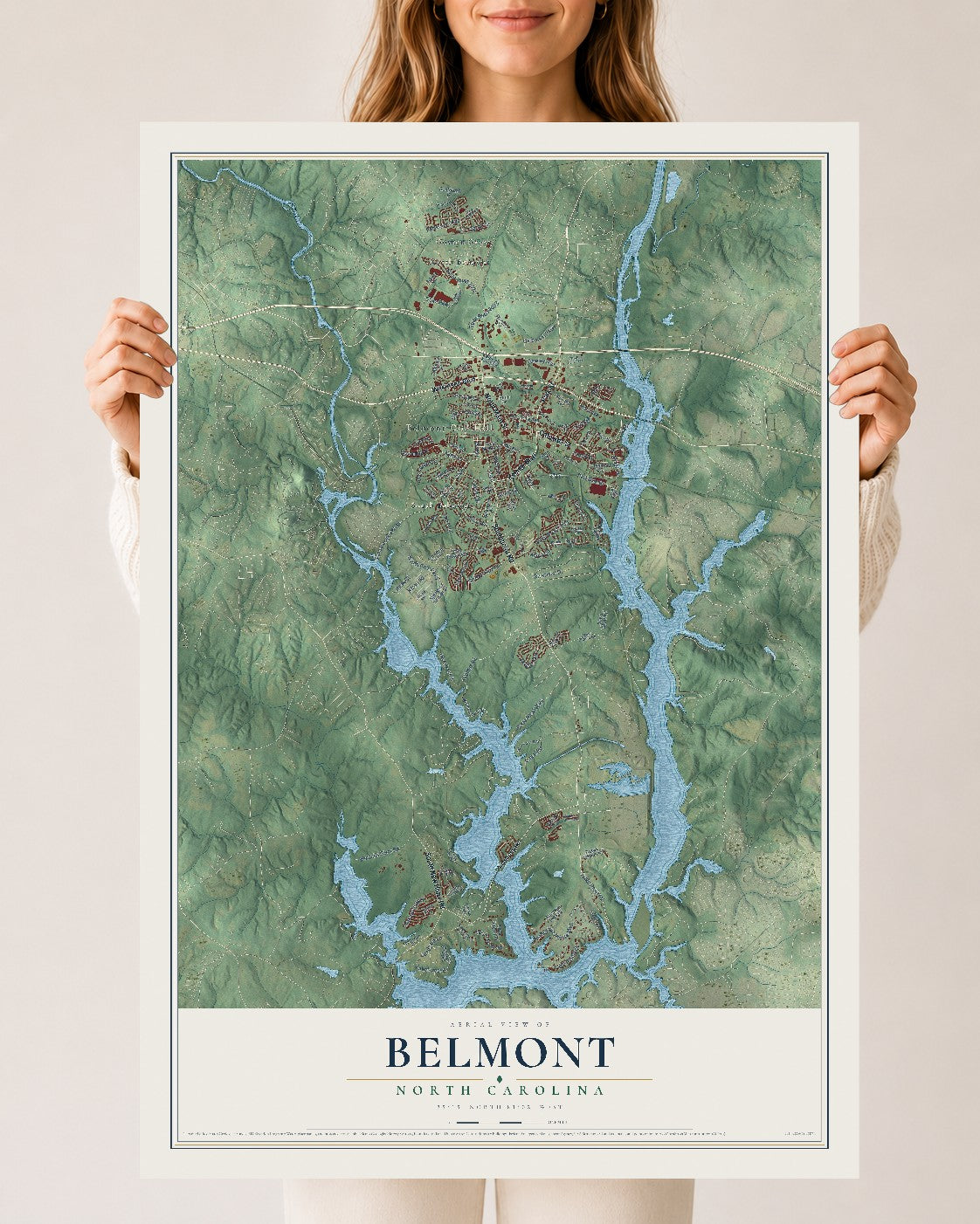 Map of Belmont, North Carolina, 24 x 36 inch unframed archival matte print