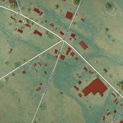 Close-up of the map of Belvoir, North Carolina print showing street and building detail
