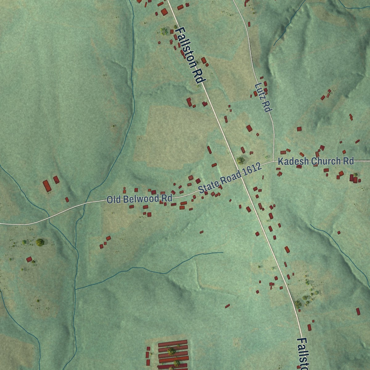 Second close-up of the map of Belwood, North Carolina print showing more streets and buildings