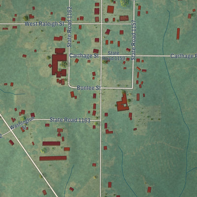 Close-up of the map of Bennett, North Carolina print showing street and building detail