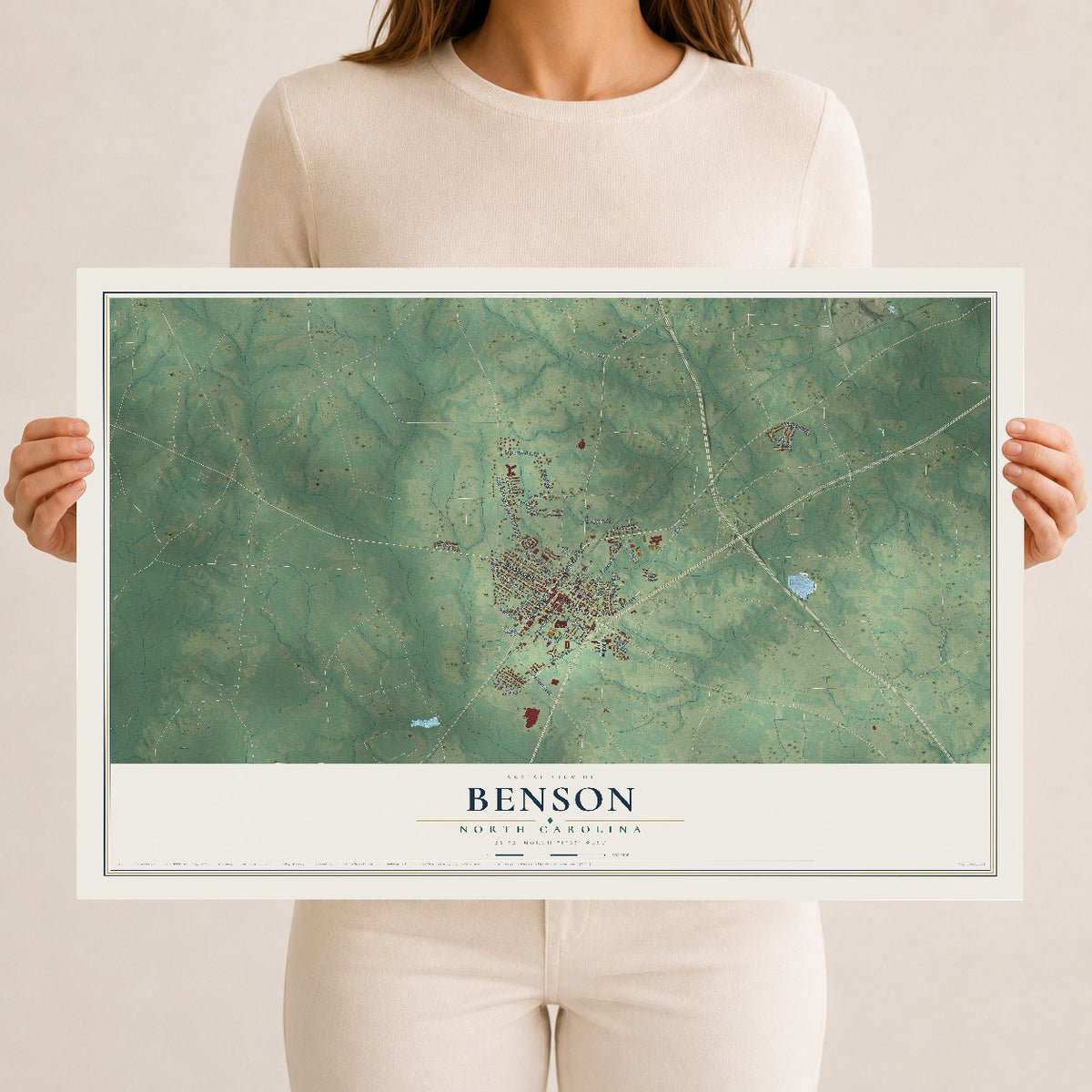 Map of Benson, North Carolina, 12 x 18 inch unframed archival matte print