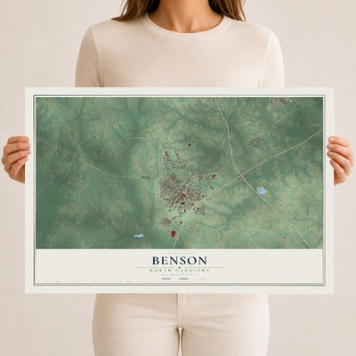 Map of Benson, North Carolina, 12 x 18 inch unframed archival matte print