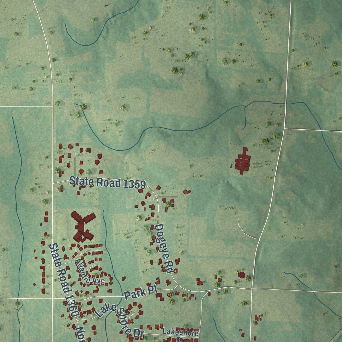 Second close-up of the map of Benson, North Carolina print showing more streets and buildings