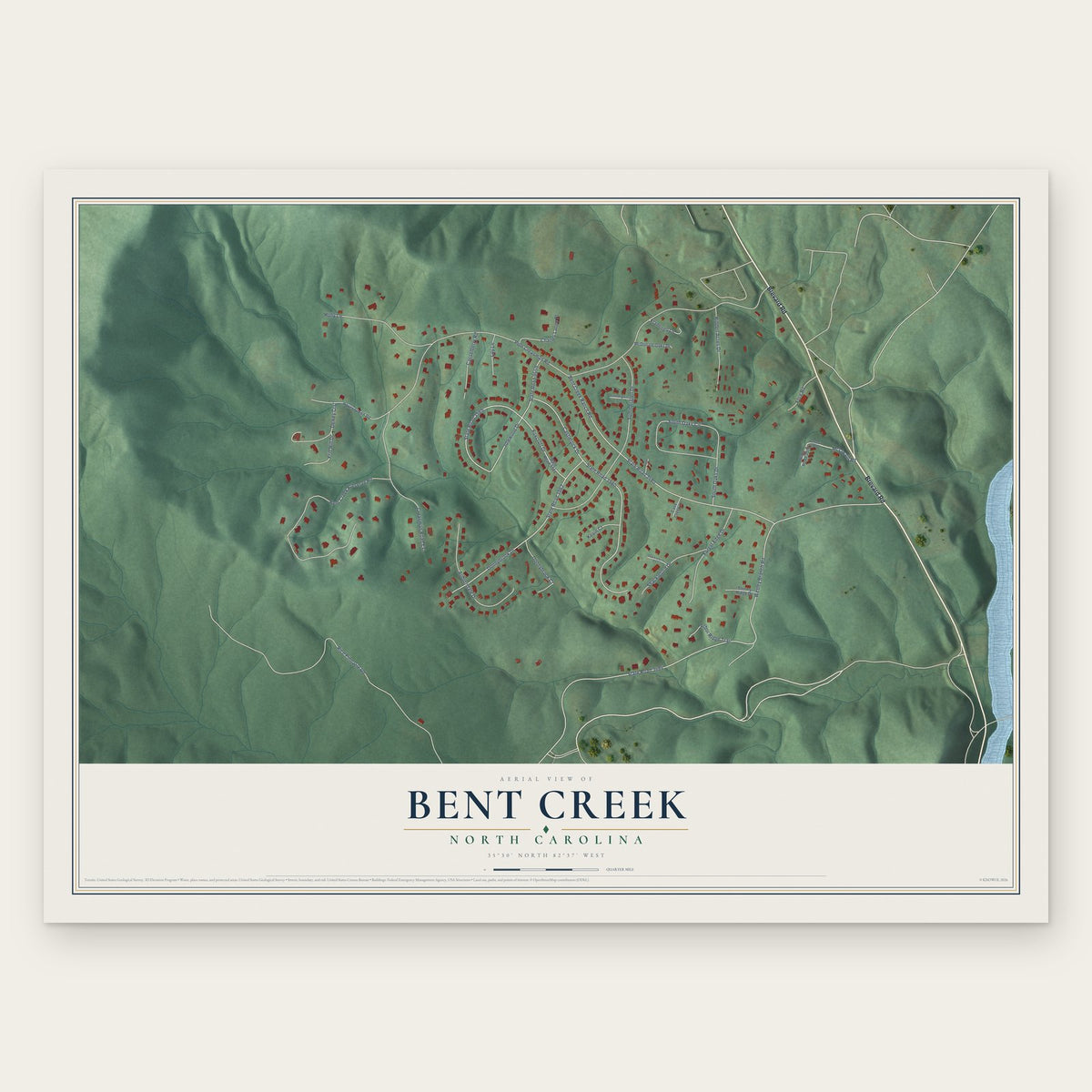 Bent Creek, North Carolina map print, the full design