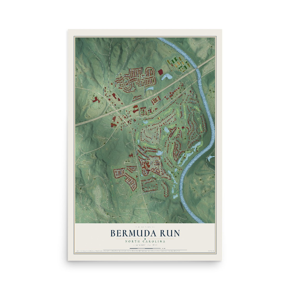 Map of Bermuda Run, North Carolina, 12 x 18 inch unframed archival matte print