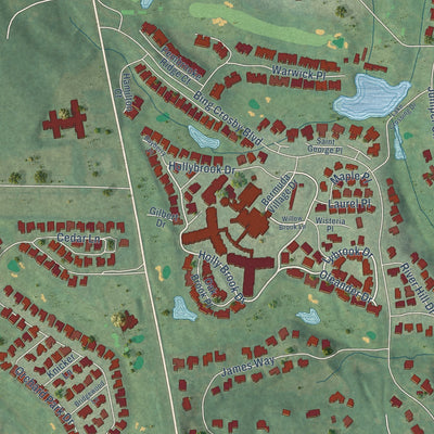 Close-up of the map of Bermuda Run, North Carolina print showing street and building detail