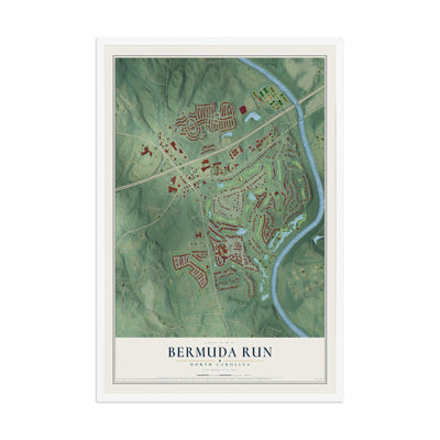 Map of Bermuda Run, North Carolina, 12 x 18 inch print in a white wood frame
