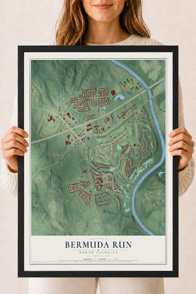 Map of Bermuda Run, North Carolina, 18 x 24 inch print in a black wood frame