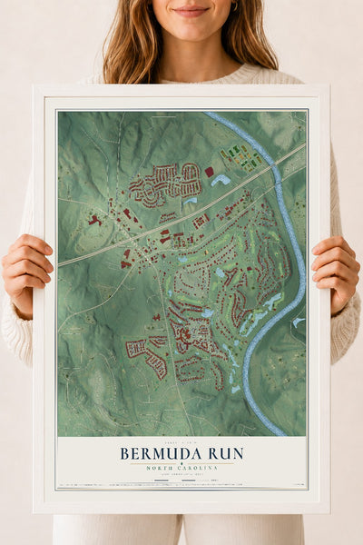 Map of Bermuda Run, North Carolina, 18 x 24 inch print in a white wood frame