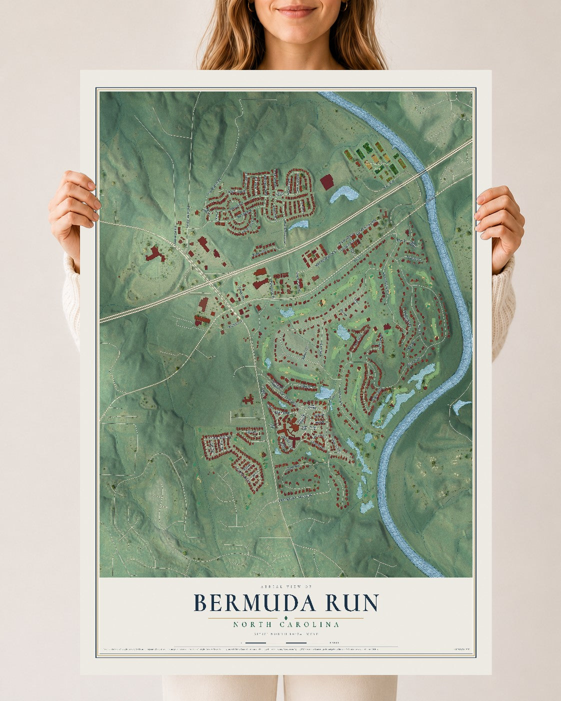 Map of Bermuda Run, North Carolina, 24 x 36 inch unframed archival matte print