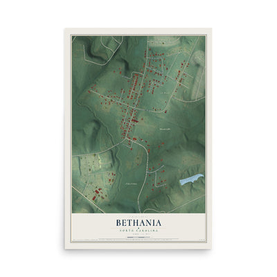 Map of Bethania, North Carolina, 12 x 18 inch unframed archival matte print