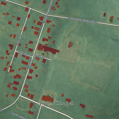 Second close-up of the map of Bethania, North Carolina print showing more streets and buildings