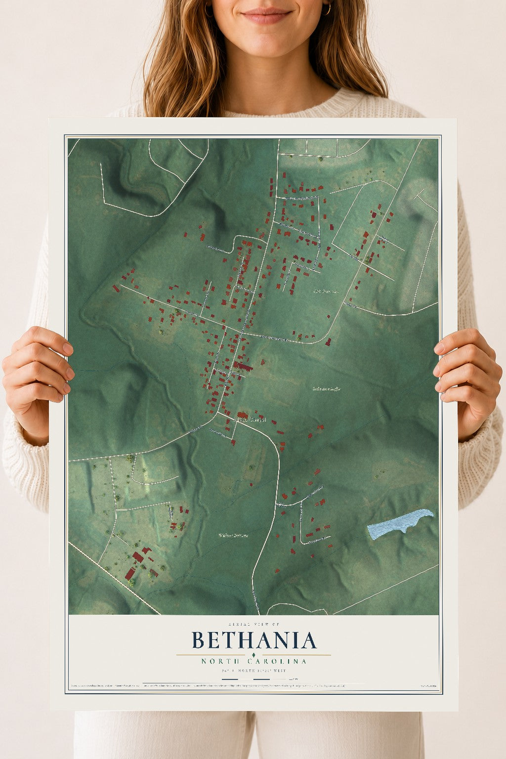 Map of Bethania, North Carolina, 18 x 24 inch unframed archival matte print