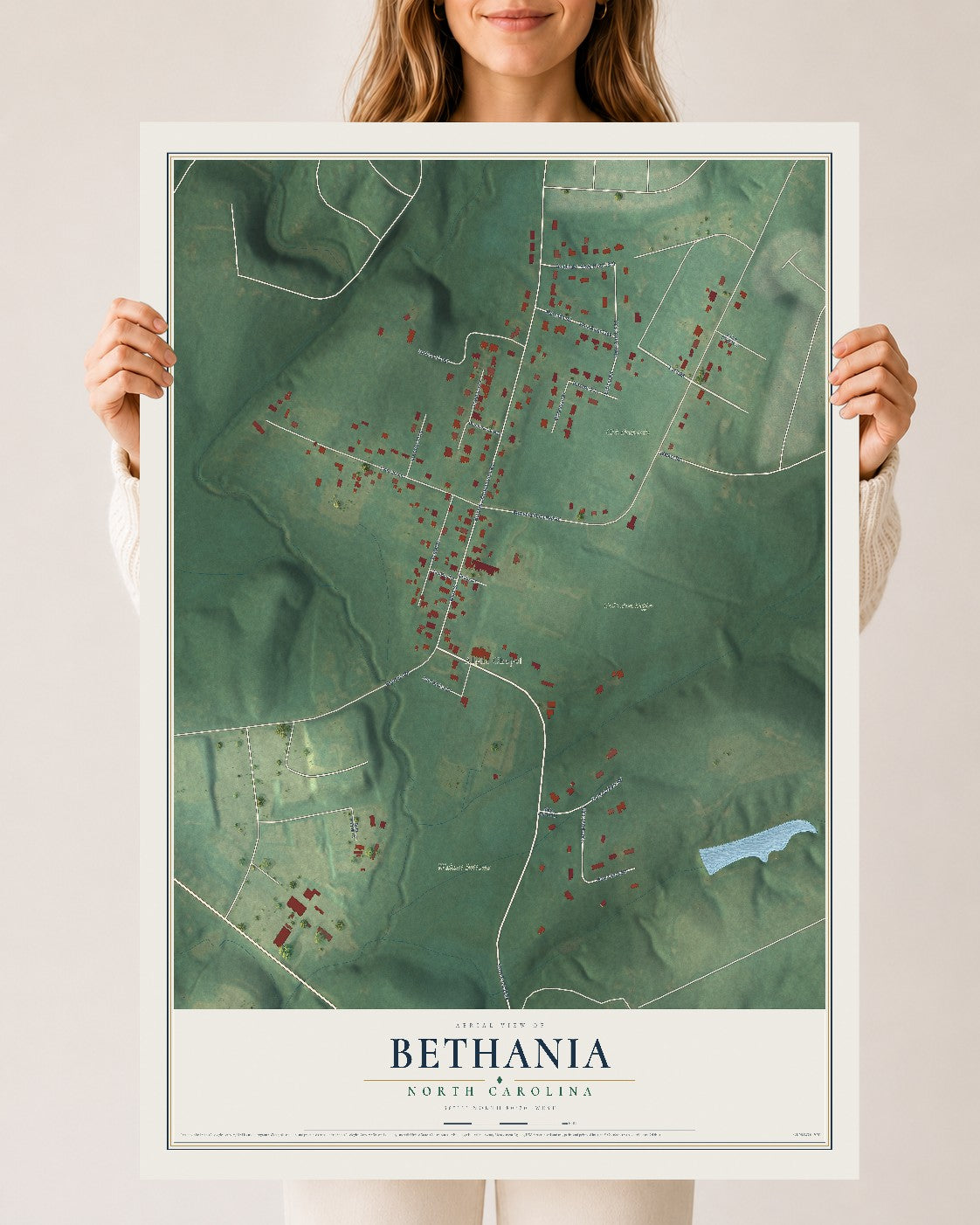 Map of Bethania, North Carolina, 24 x 36 inch unframed archival matte print