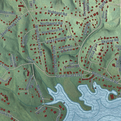 Close-up of the map of Bethlehem, North Carolina print showing street and building detail