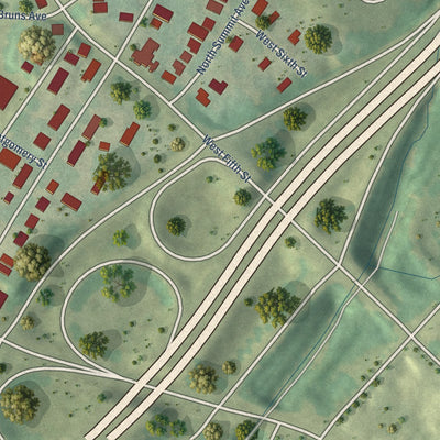 Close-up of the map of Biddleville, North Carolina print showing street and building detail
