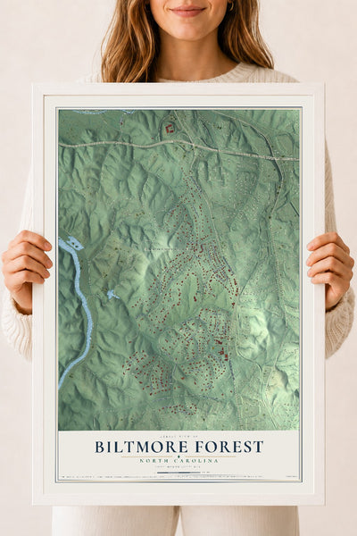 Map of Biltmore Forest, North Carolina, 18 x 24 inch print in a white wood frame