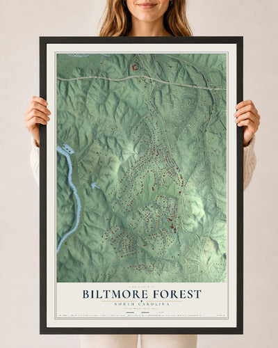 Map of Biltmore Forest, North Carolina, 24 x 36 inch print in a black wood frame