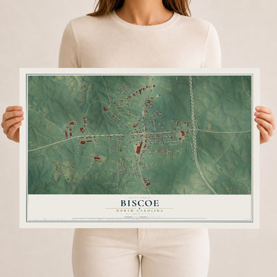 Map of Biscoe, North Carolina, 12 x 18 inch unframed archival matte print