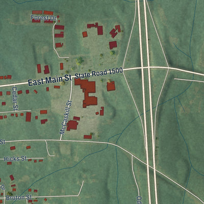 Second close-up of the map of Biscoe, North Carolina print showing more streets and buildings