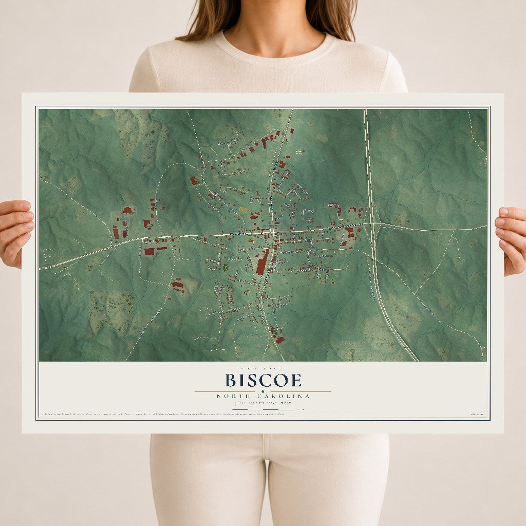 Map of Biscoe, North Carolina, 18 x 24 inch unframed archival matte print