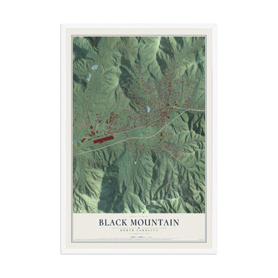 Map of Black Mountain, North Carolina, 12 x 18 inch print in a white wood frame