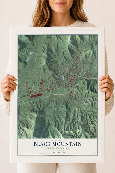 Map of Black Mountain, North Carolina, 18 x 24 inch print in a white wood frame