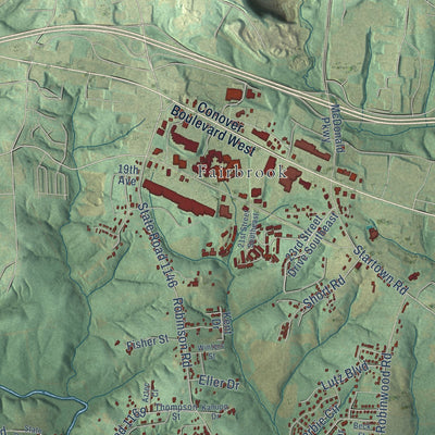 Close-up of the map of Blackburn, North Carolina print showing street and building detail