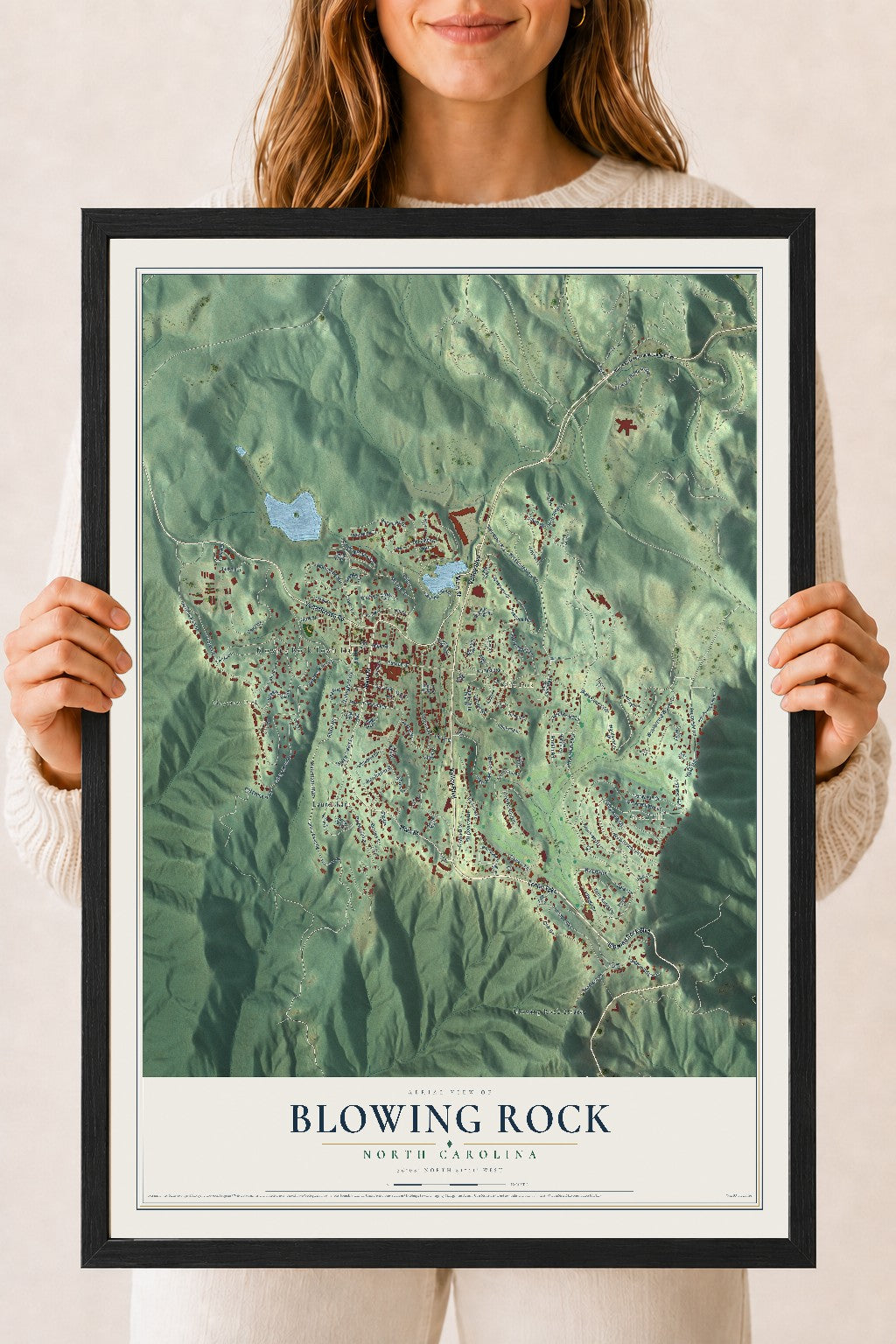 Map of Blowing Rock, North Carolina, 18 x 24 inch print in a black wood frame