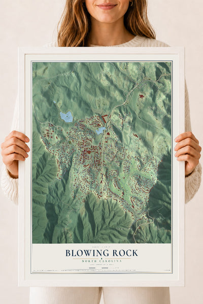 Map of Blowing Rock, North Carolina, 18 x 24 inch print in a white wood frame