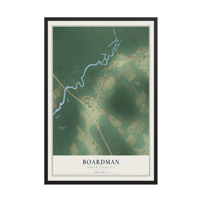 Map of Boardman, North Carolina, 12 x 18 inch print in a black wood frame