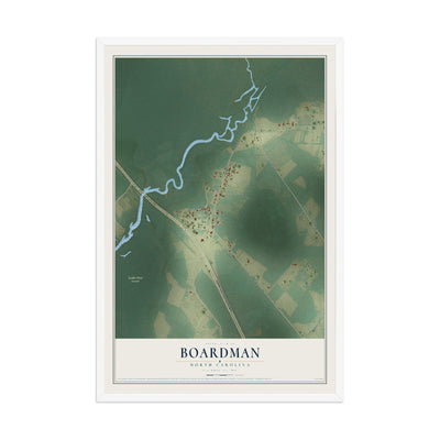 Map of Boardman, North Carolina, 12 x 18 inch print in a white wood frame