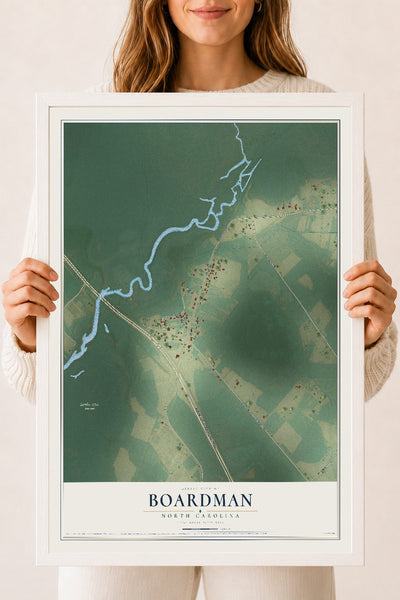 Map of Boardman, North Carolina, 18 x 24 inch print in a white wood frame