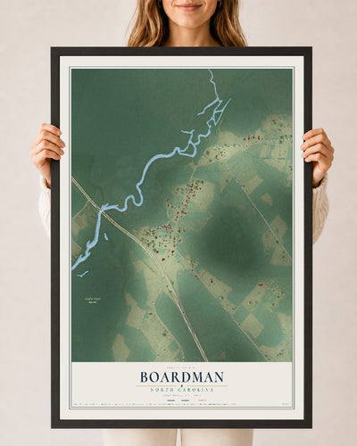 Map of Boardman, North Carolina, 24 x 36 inch print in a black wood frame