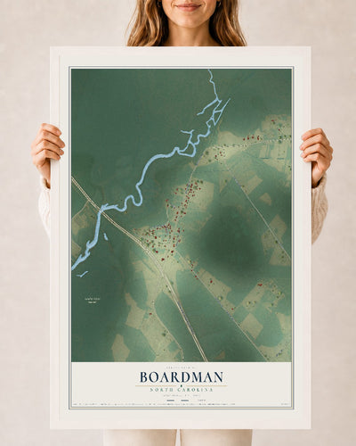 Map of Boardman, North Carolina, 24 x 36 inch print in a white wood frame