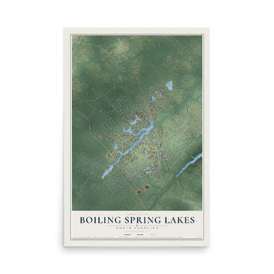 Map of Boiling Spring Lakes, North Carolina, 12 x 18 inch unframed archival matte print