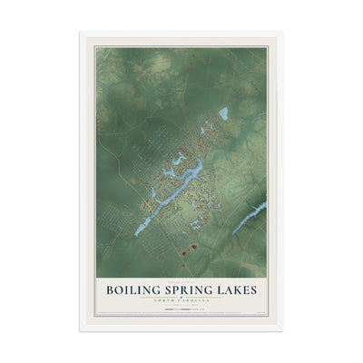Map of Boiling Spring Lakes, North Carolina, 12 x 18 inch print in a white wood frame