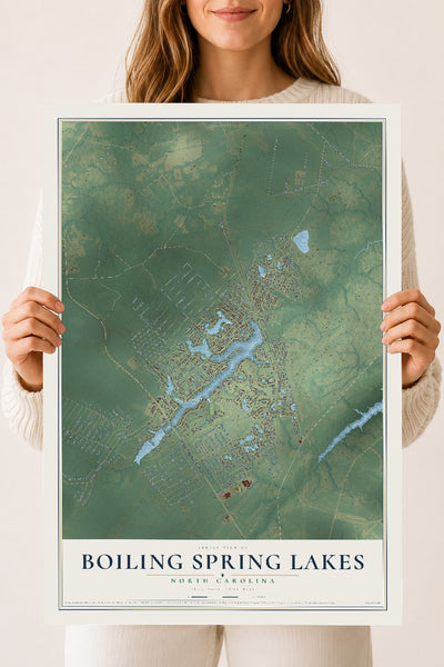 Map of Boiling Spring Lakes, North Carolina, 18 x 24 inch unframed archival matte print