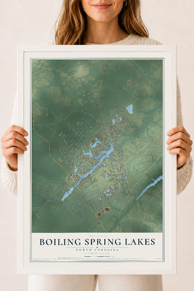 Map of Boiling Spring Lakes, North Carolina, 18 x 24 inch print in a white wood frame