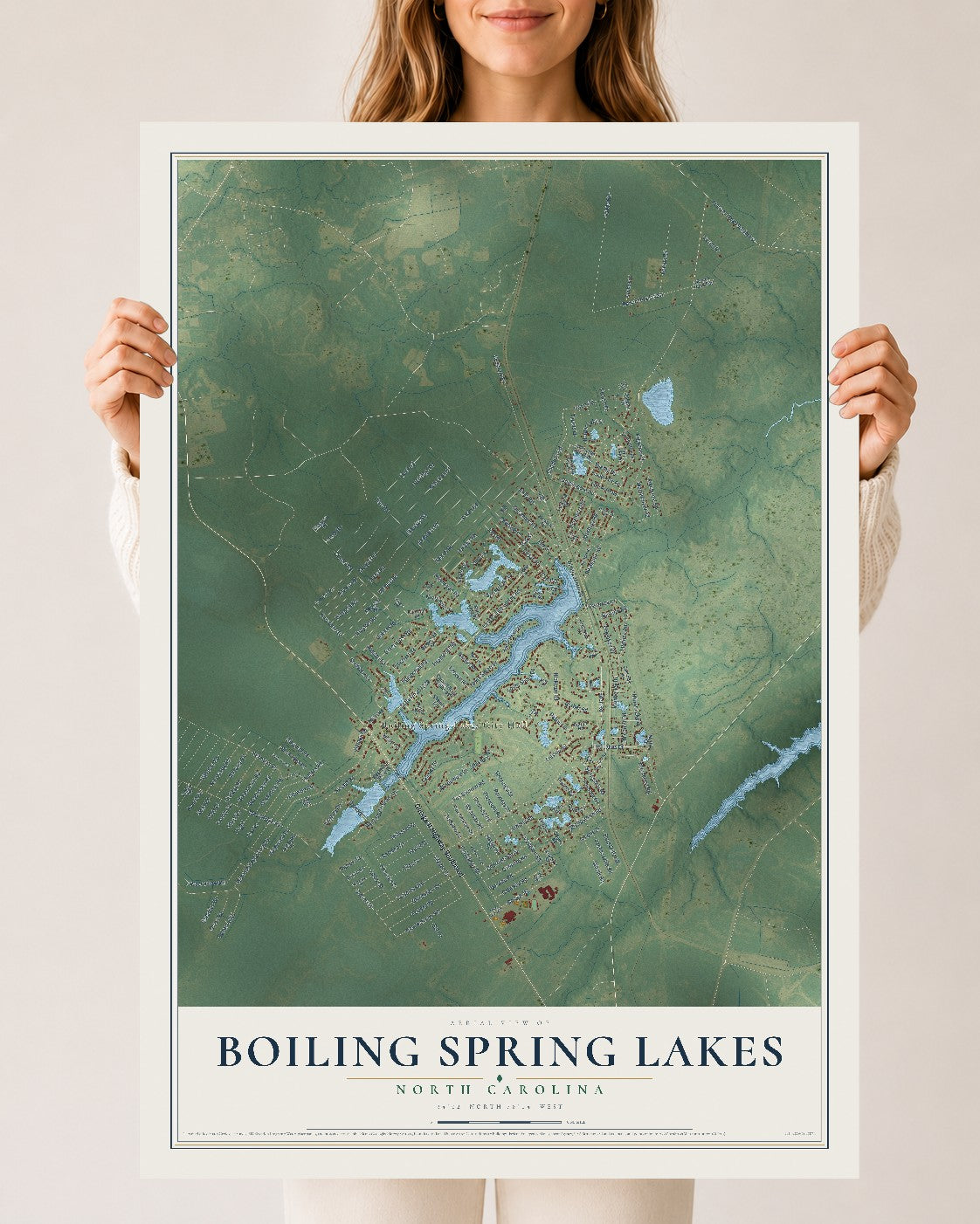Map of Boiling Spring Lakes, North Carolina, 24 x 36 inch unframed archival matte print