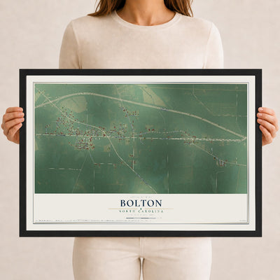 Map of Bolton, North Carolina, 12 x 18 inch print in a black wood frame